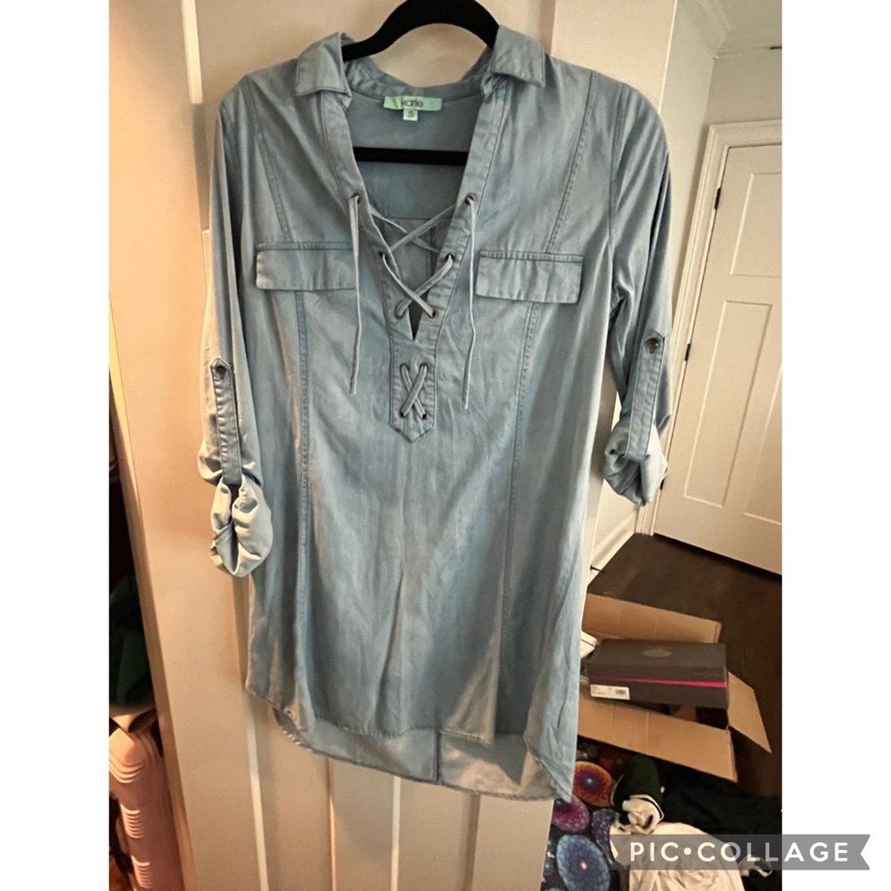 NWOT Shirt dress with lace-up collar size S